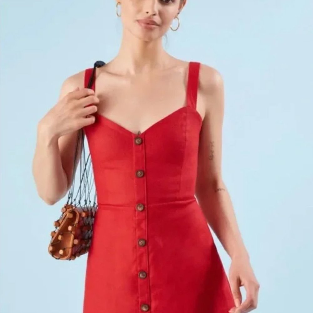 Reformation Finn Red Linen Mini Dress